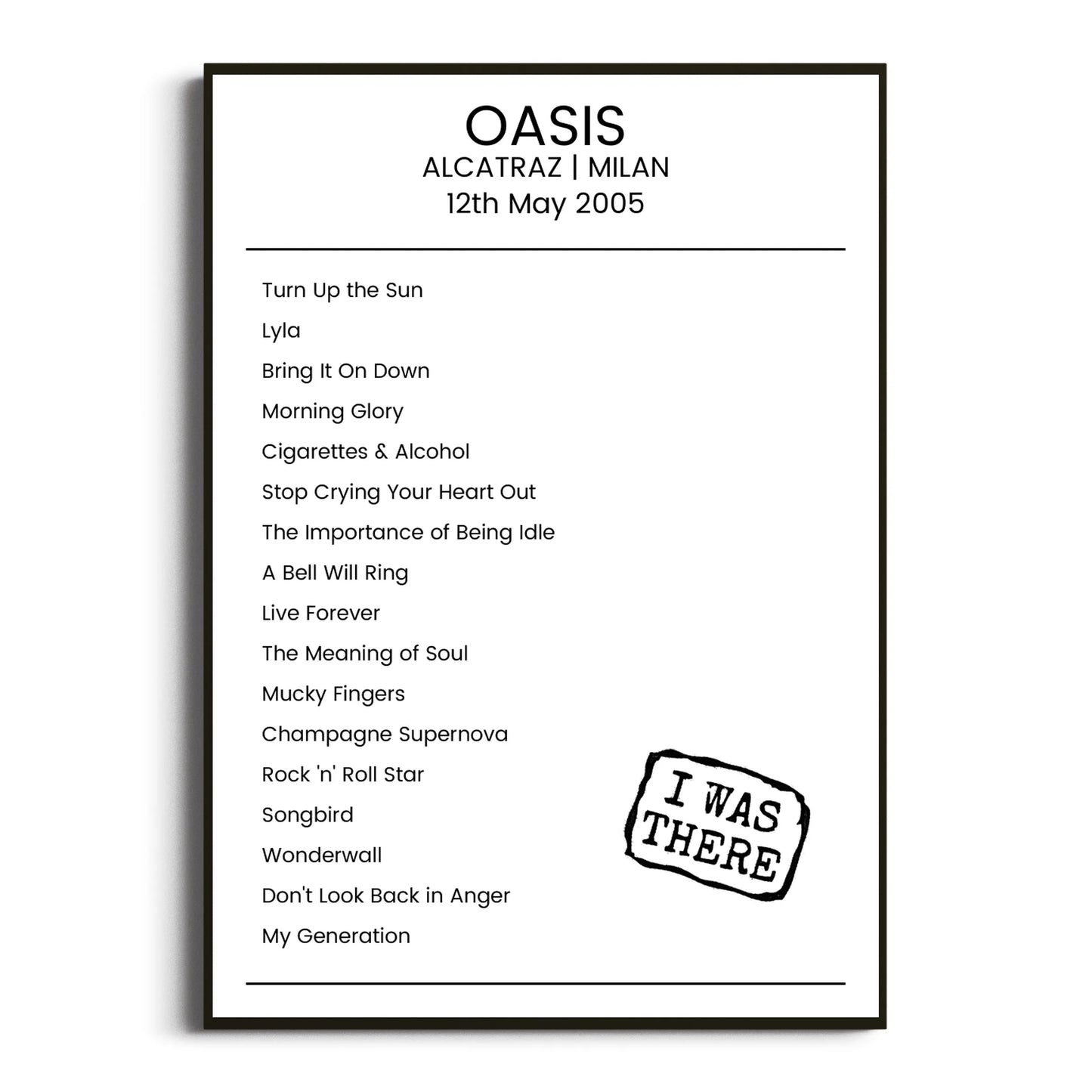 Oasis Milan 12 May 2005 Setlist Poster