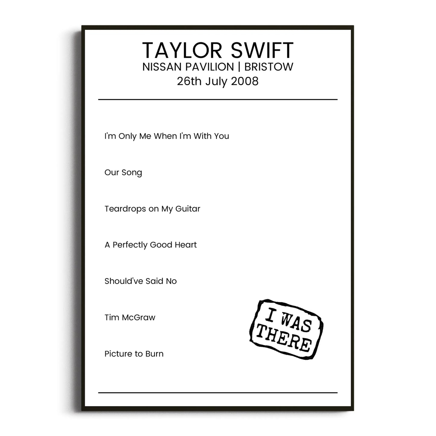 Taylor Swift Bristow 26 July 2008 Setlist Poster