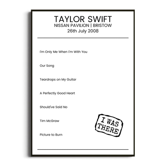 Taylor Swift Bristow 26 July 2008 Setlist Poster