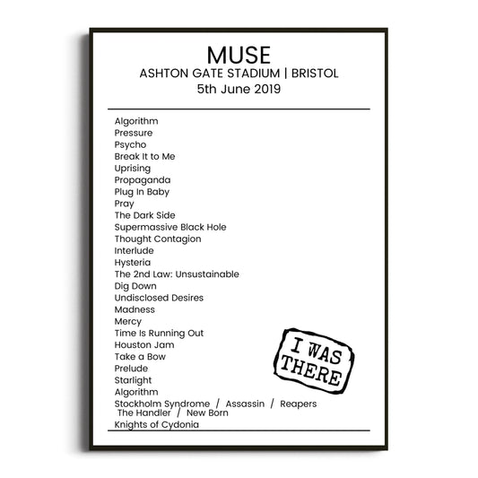 Muse Bristol 05 June 2019 Setlist Poster