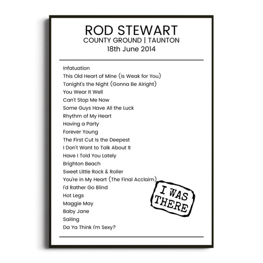 Rod Stewart Taunton 18 June 2014 Setlist Poster