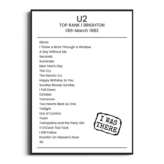 U2 Brighton 13 March 1983 Setlist Poster