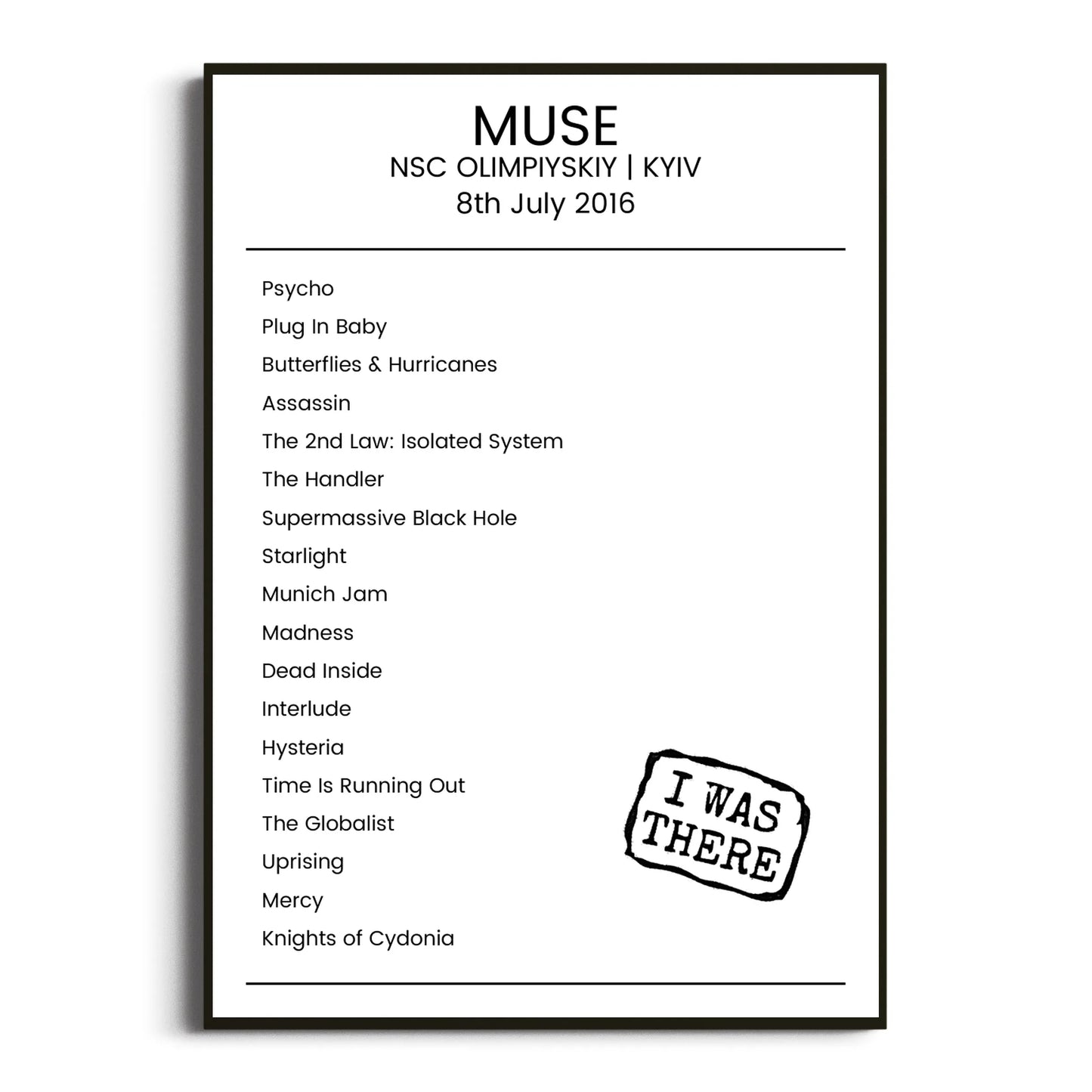 Muse Kyiv 08 July 2016 Setlist Poster