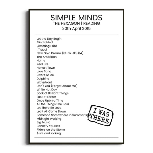 Simple Minds Reading 30 April 2015 Setlist Poster