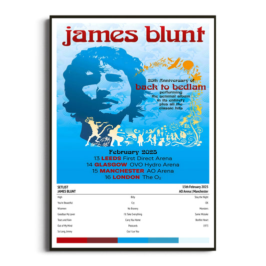 James Blunt Manchester AO Arena 15 February 2025 Setlist Tour Poster