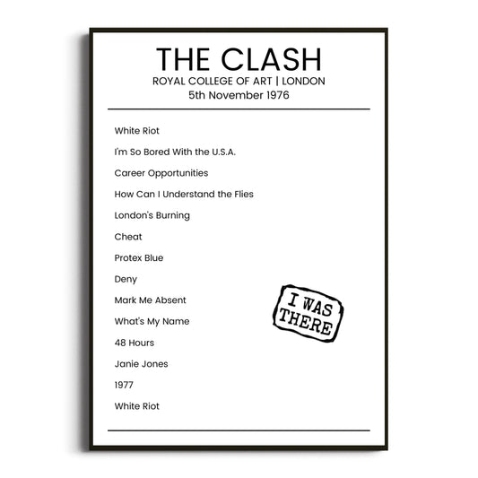 The Clash London 05 November 1976 Setlist Poster