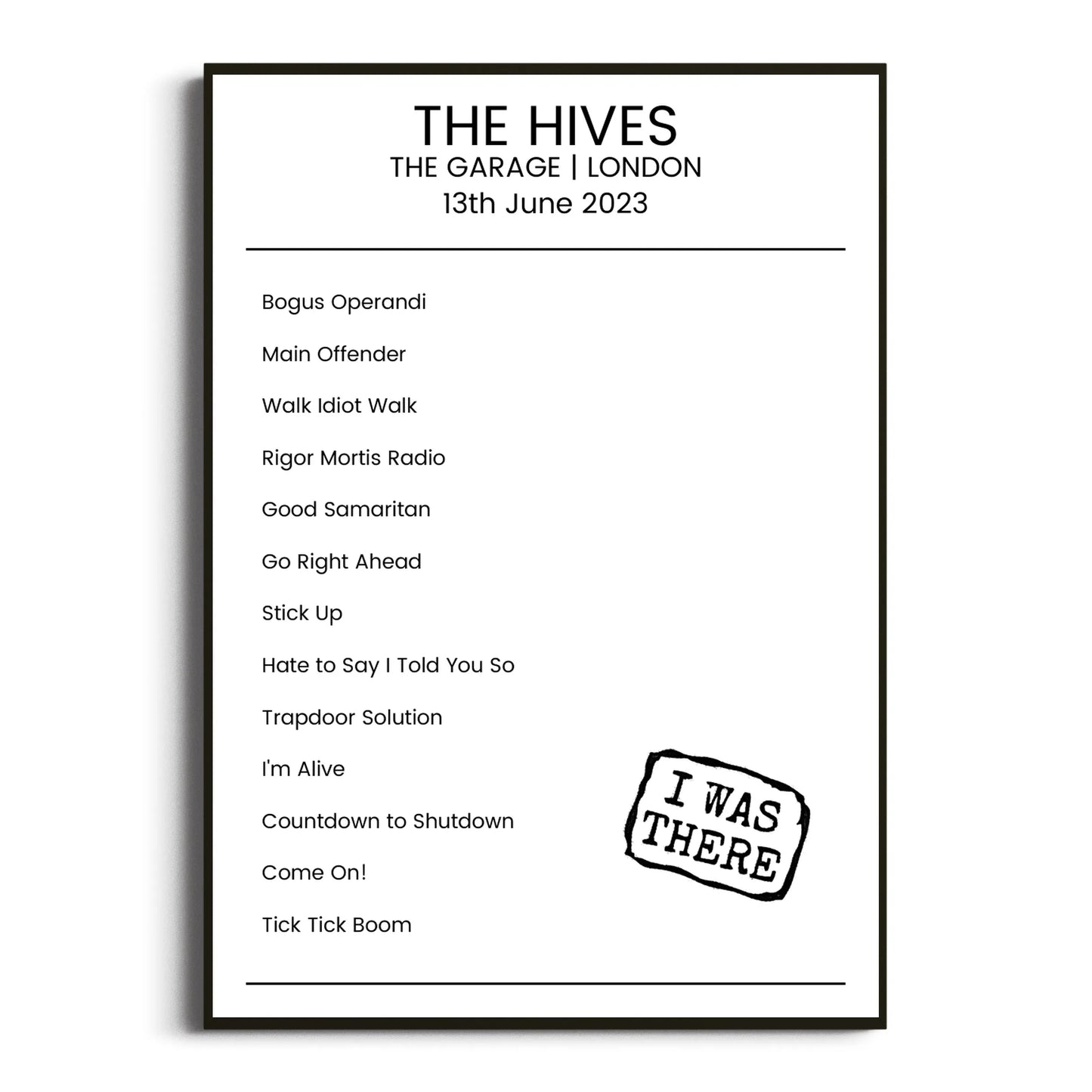 The Hives London 13 June 2023 Setlist Poster