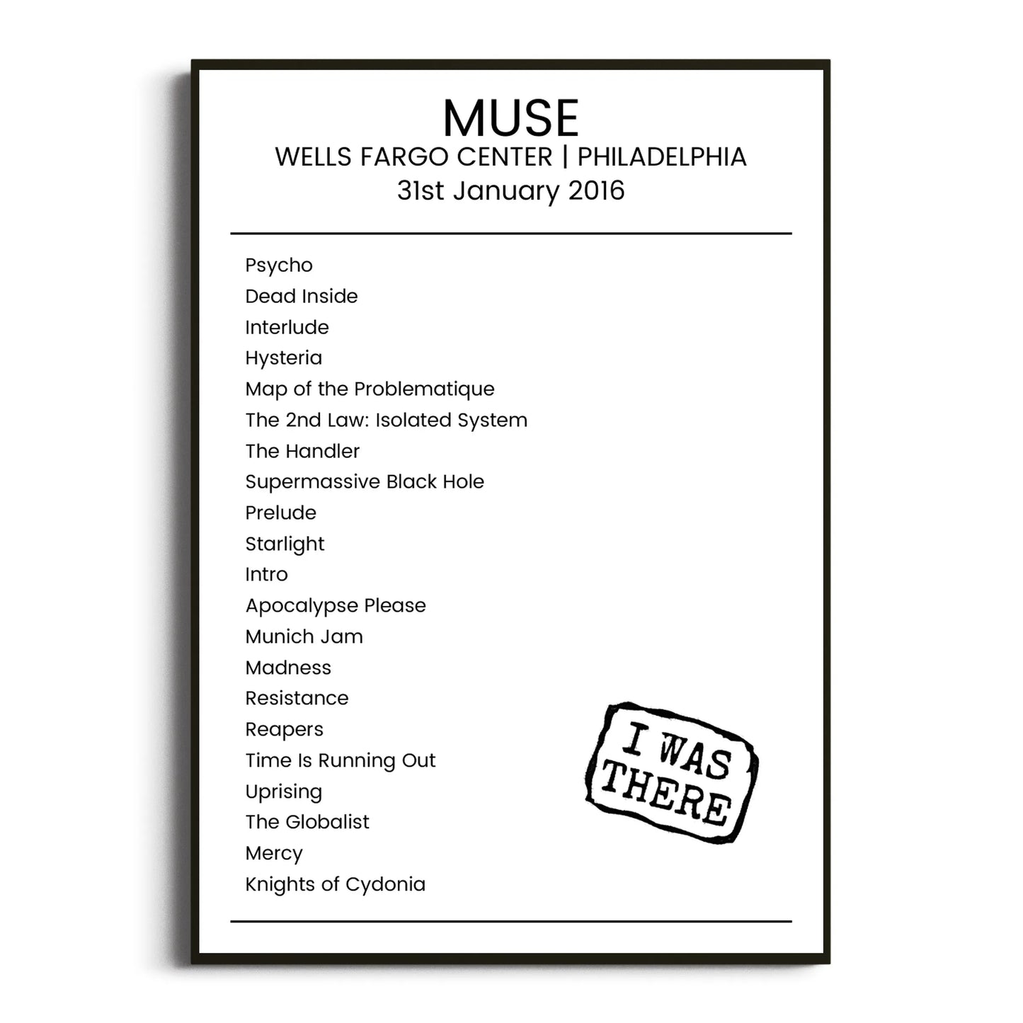 Muse Philadelphia 31 January 2016 Setlist Poster