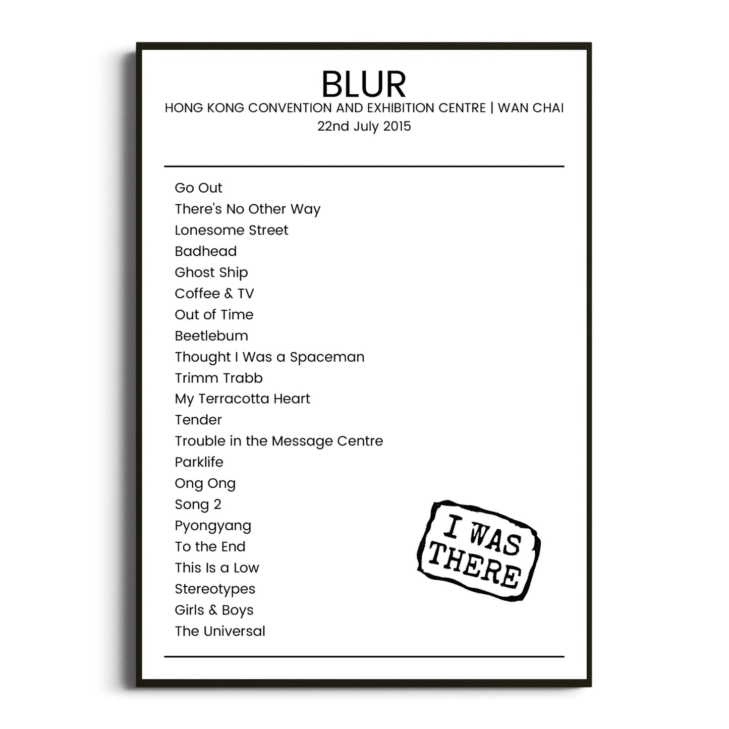 Blur Wan Chai 22 July 2015 Setlist Poster