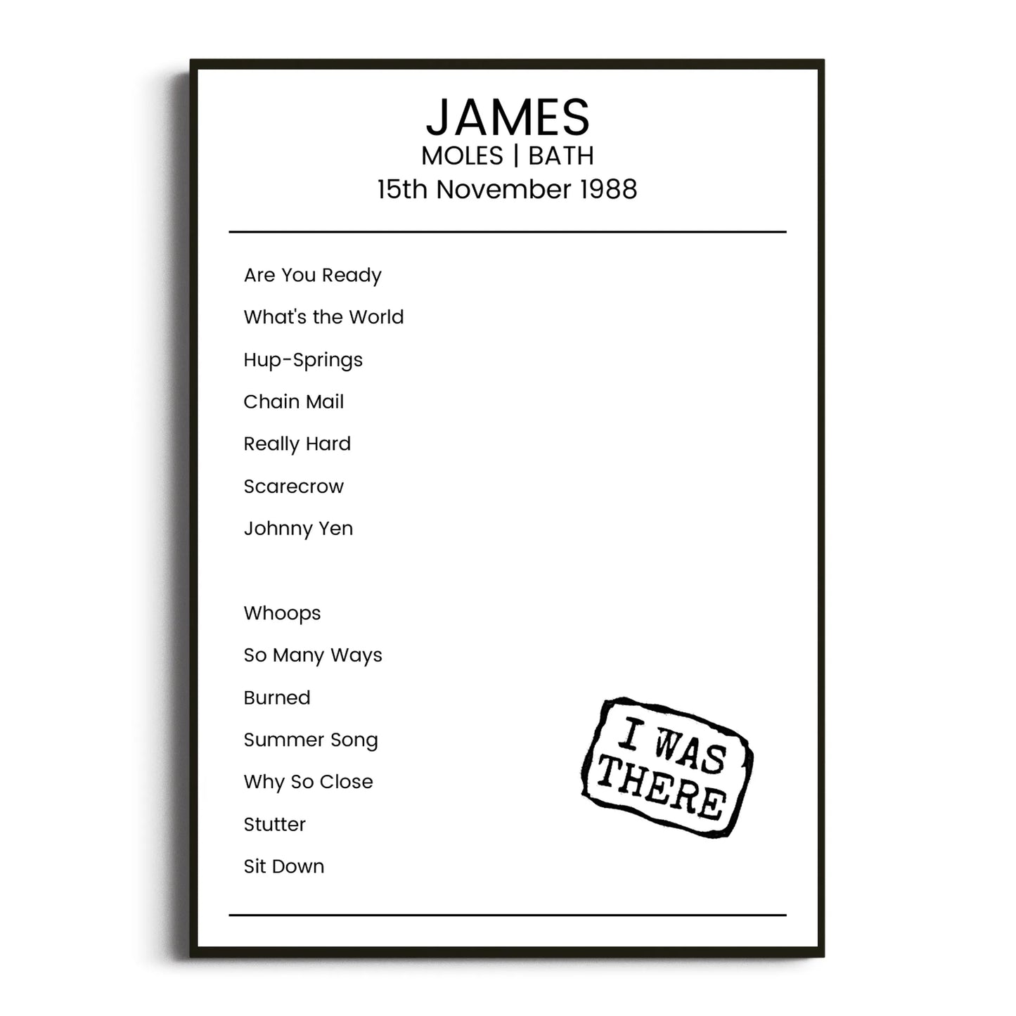 James Bath 15 November 1988 Setlist Poster