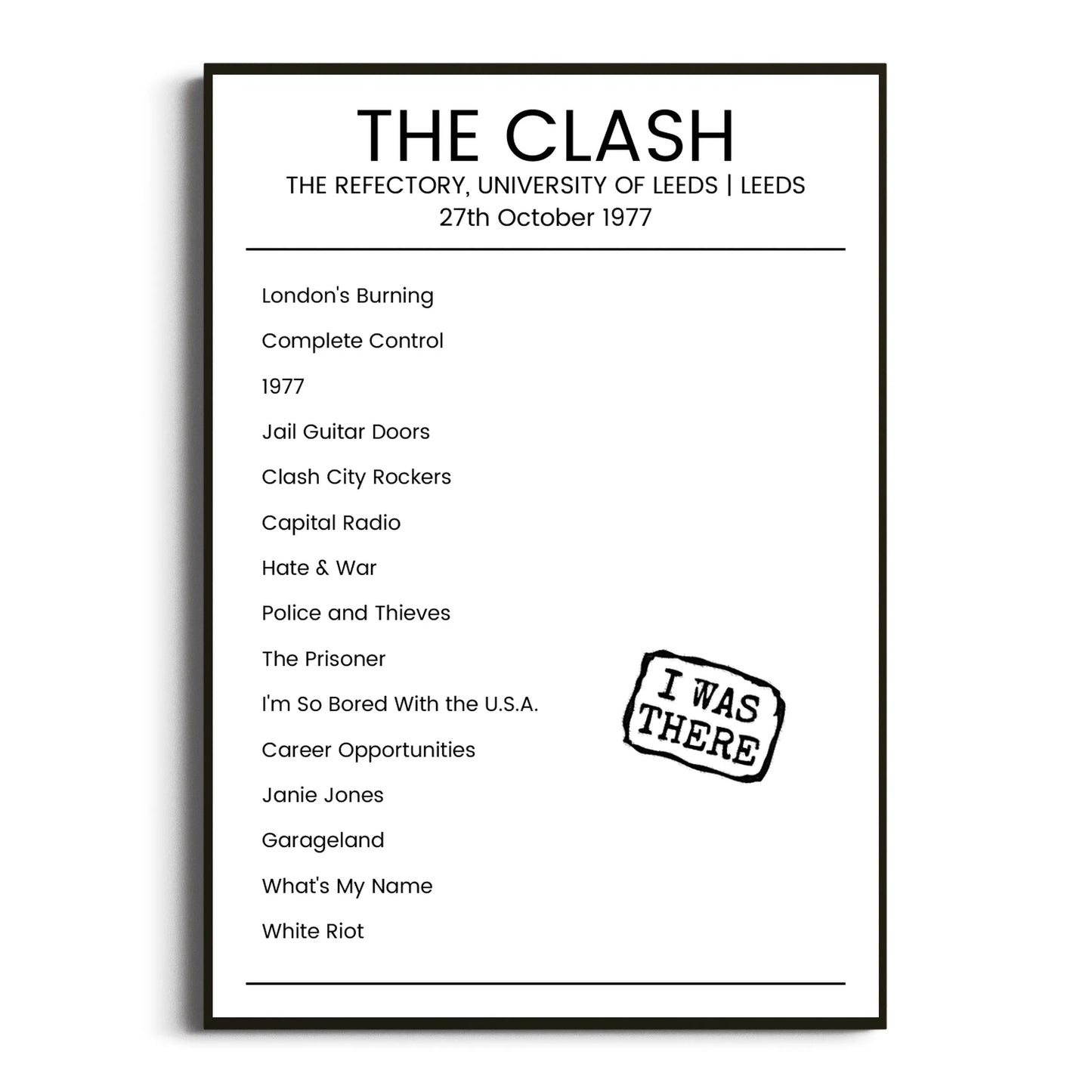 The Clash Leeds 27 October 1977 Setlist Poster