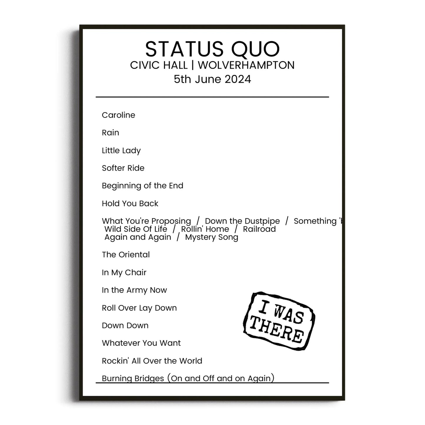 Status Quo Wolverhampton 05 June 2024 Setlist Poster