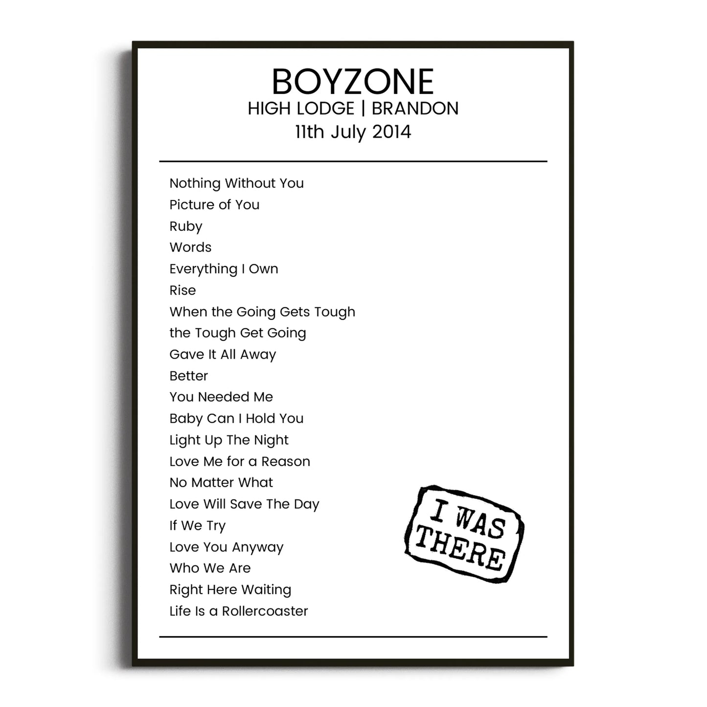 Boyzone Brandon 11 July 2014 Setlist Poster