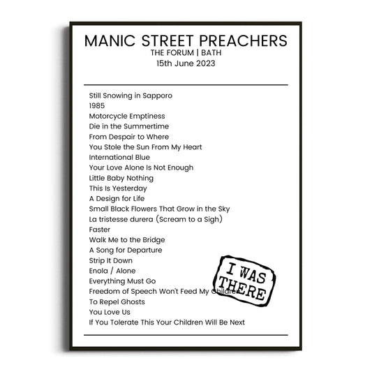 Manic Street Preachers Bath 15 June 2023 Setlist Poster