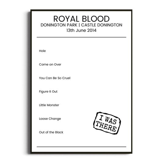 Royal Blood Castle Donington 13 June 2014 Setlist Poster