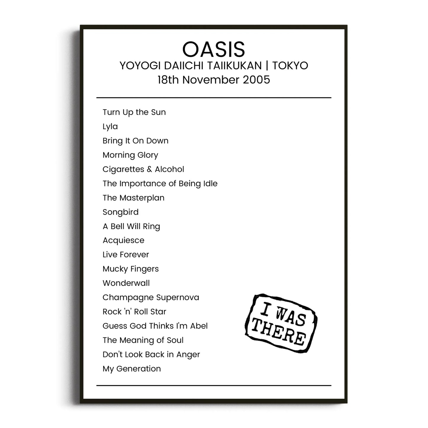 Oasis Tokyo 18 November 2005 Setlist Poster