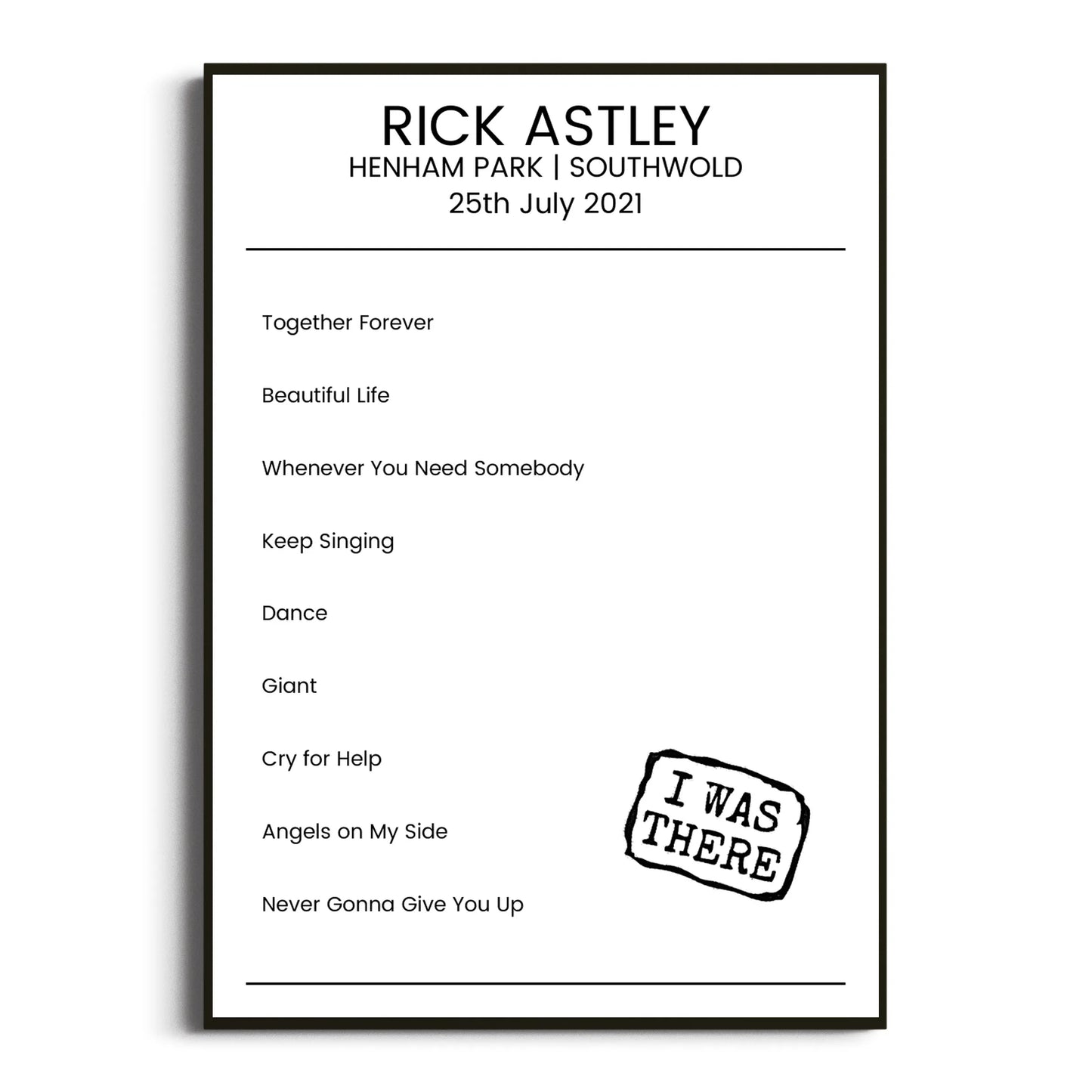 Rick Astley Southwold 25 July 2021 Setlist Poster