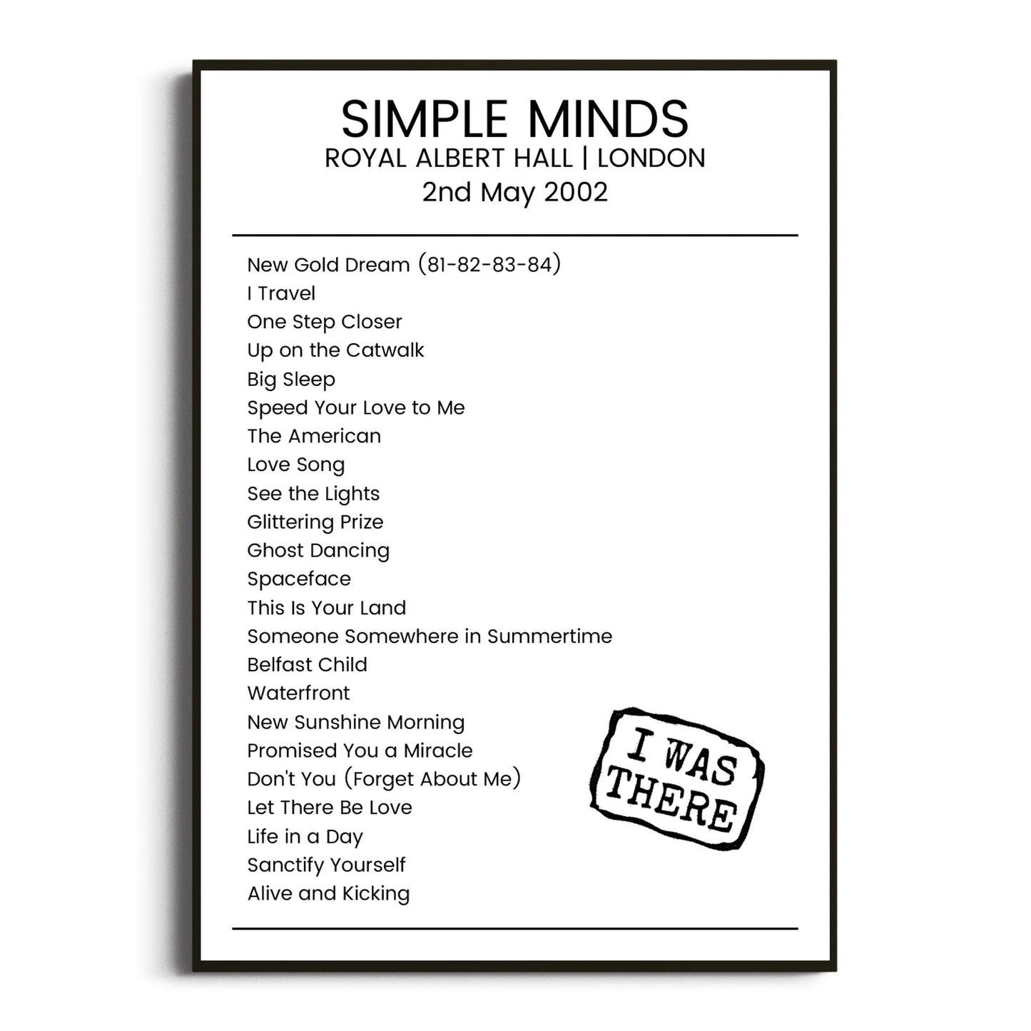 Simple Minds London 02 May 2002 Setlist Poster