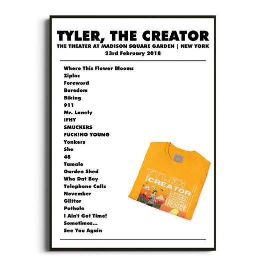 Tyler, The Creator New York 23 February 2018 Setlist Poster