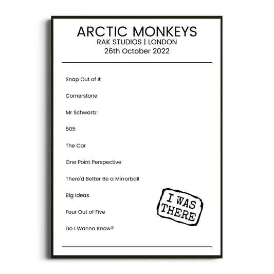 Arctic Monkeys London 26 October 2022 Setlist Poster