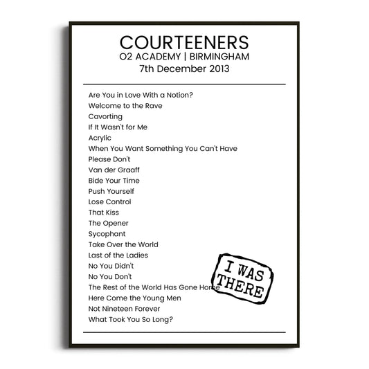 Courteeners Birmingham 07 December 2013 Setlist Poster