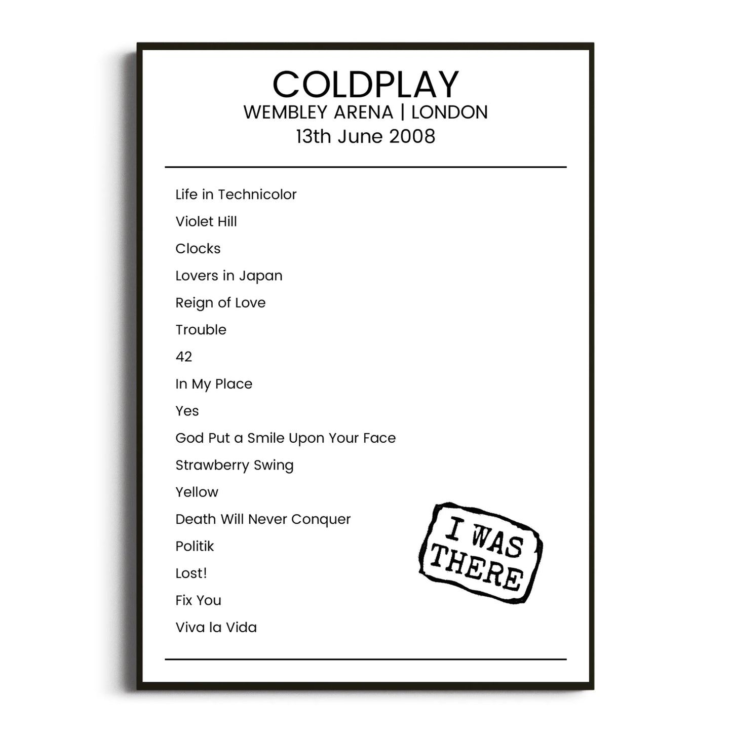 Coldplay London 13 June 2008 Setlist Poster