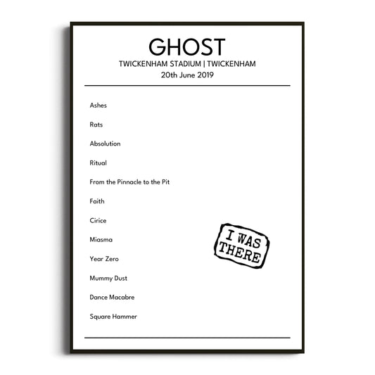 Ghost Twickenham 20 June 2019 Setlist Poster