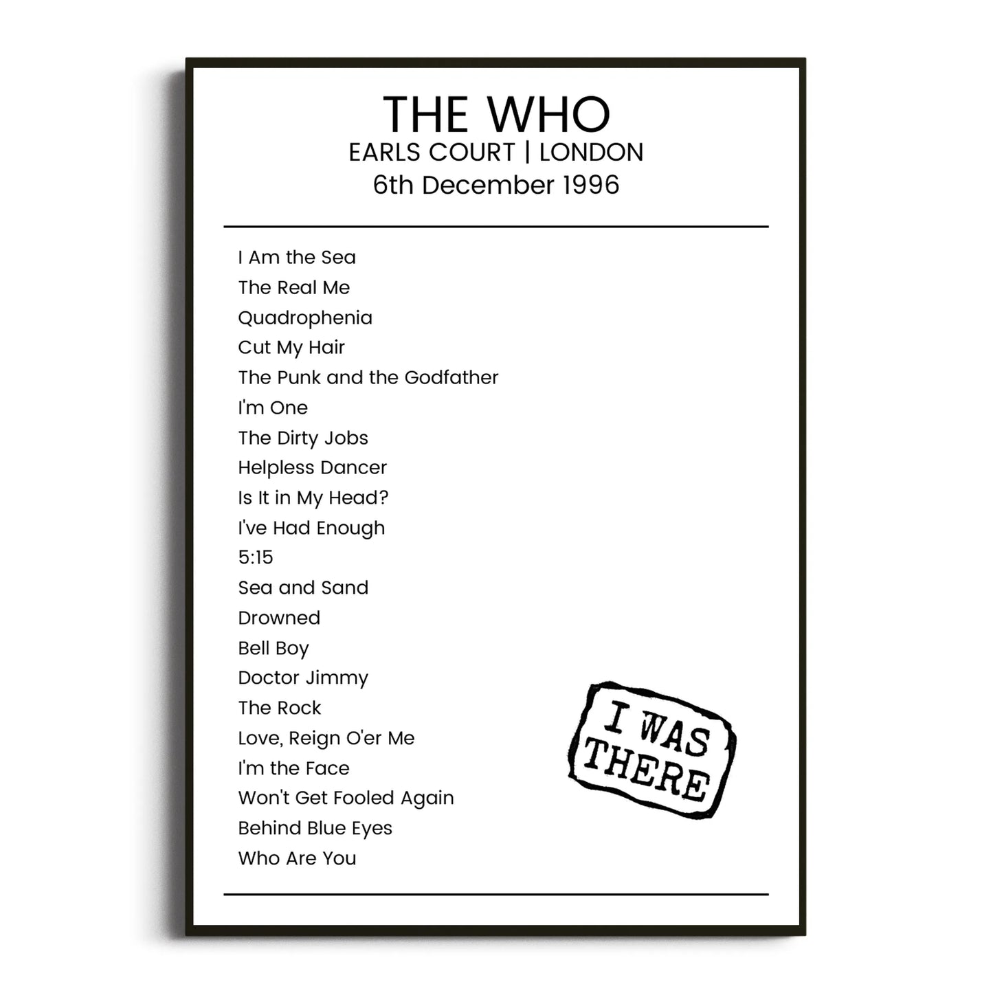 The Who London 06 December 1996 Setlist Poster