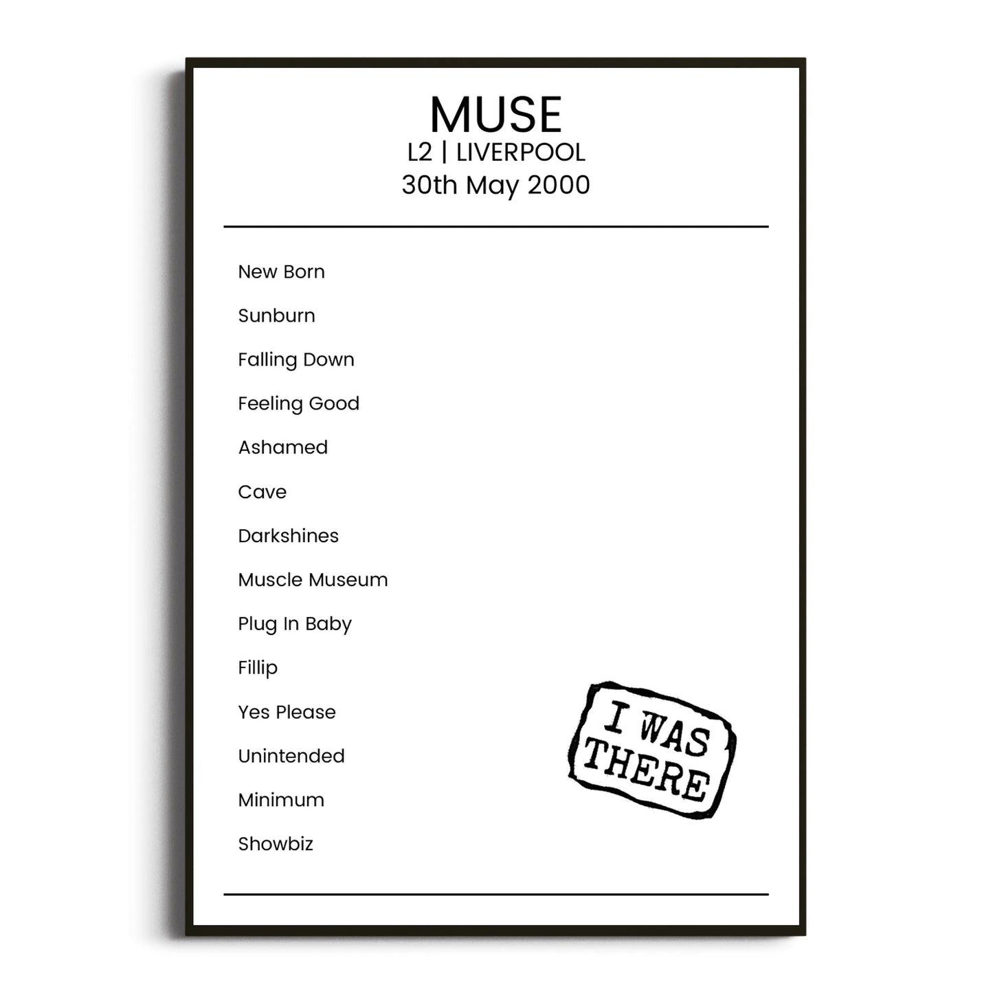 Muse Liverpool 30 May 2000 Setlist Poster