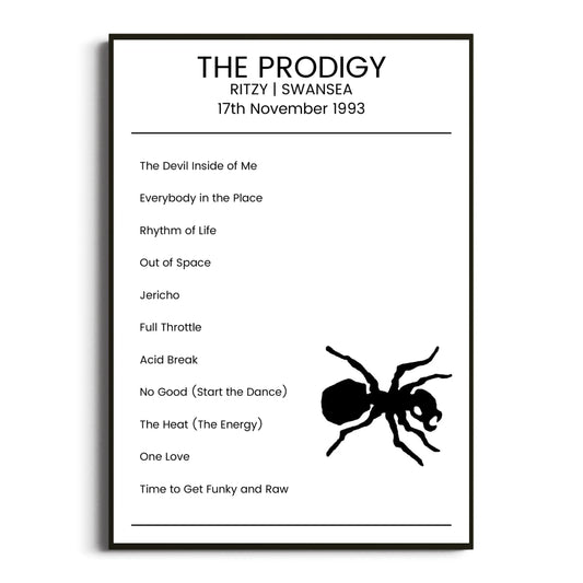 The Prodigy Swansea 17 November 1993 Setlist Poster