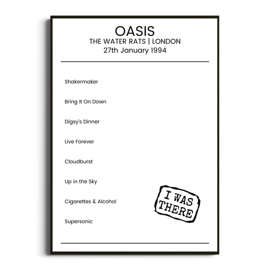 Oasis London 27 January 1994 Setlist Poster