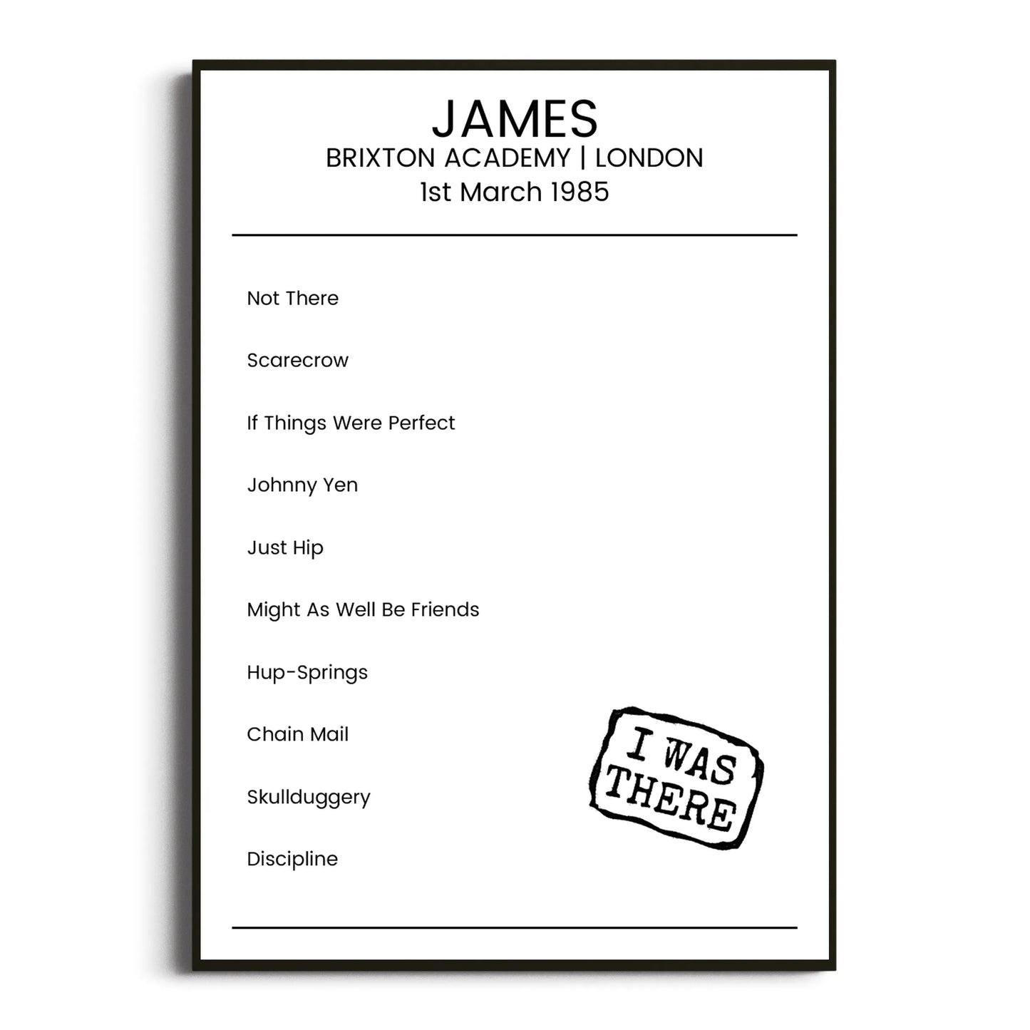 James London 01 March 1985 Setlist Poster