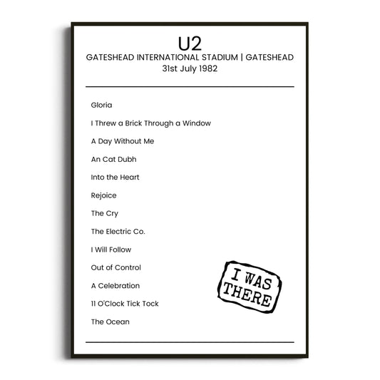 U2 Gateshead 31 July 1982 Setlist Poster