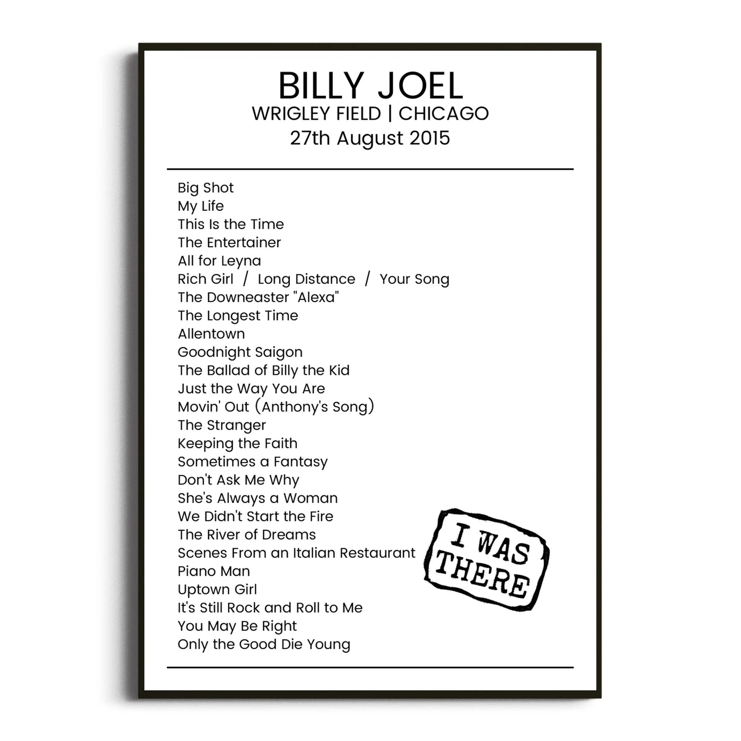 Billy Joel Chicago 27 August 2015 Setlist Poster