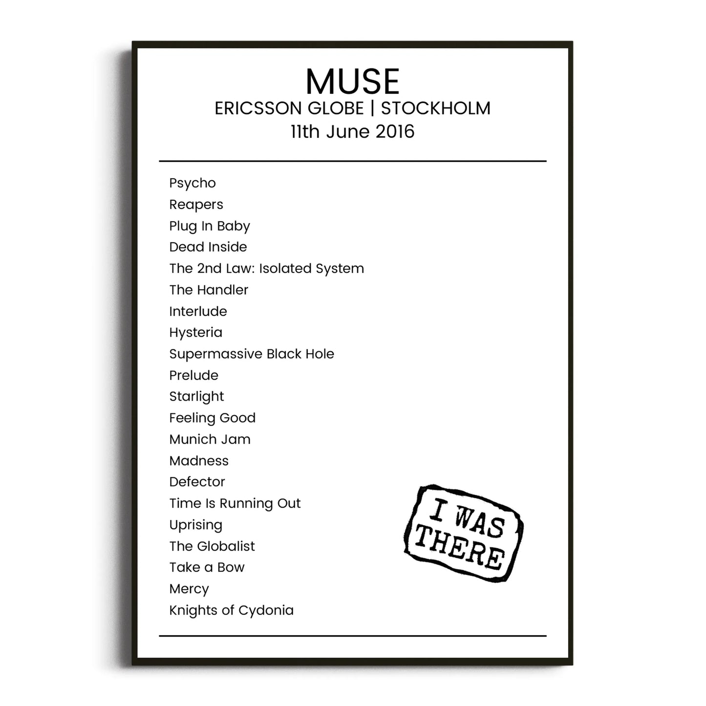 Muse Stockholm 11 June 2016 Setlist Poster