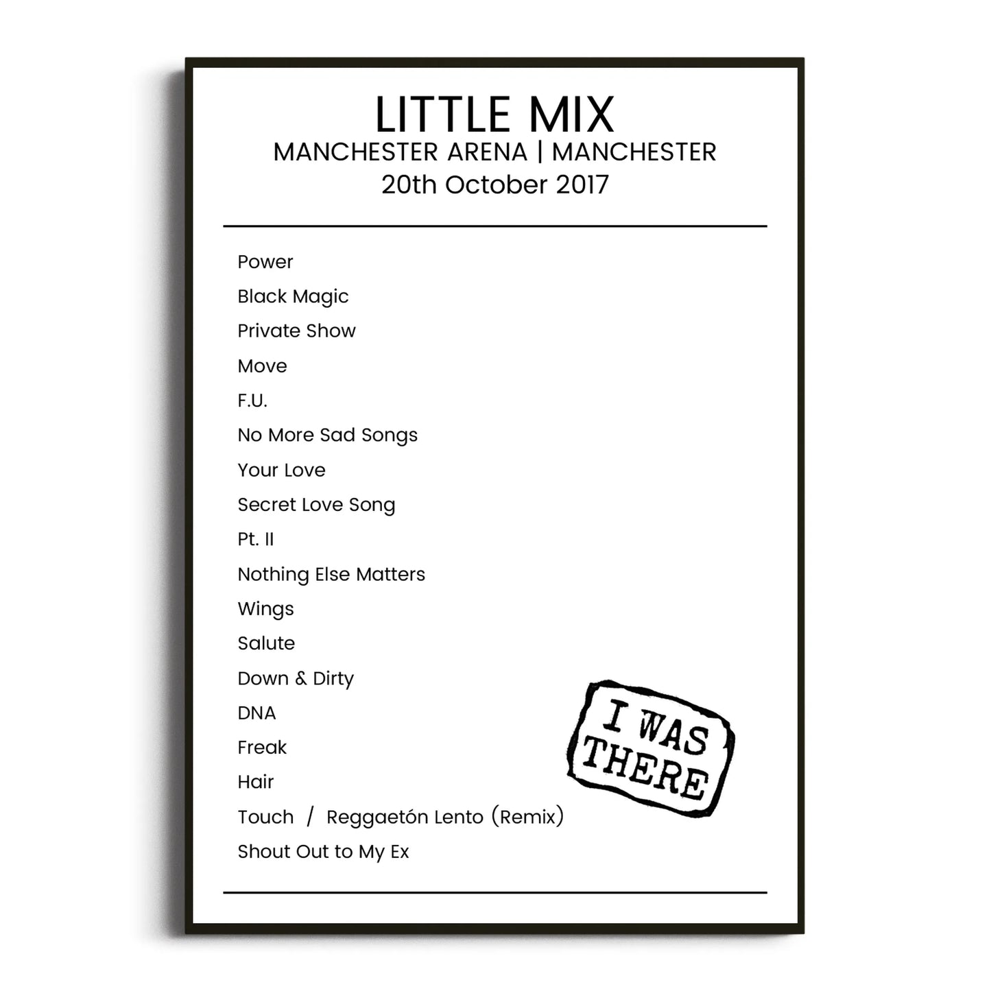 Little Mix Manchester 20 October 2017 Setlist Poster