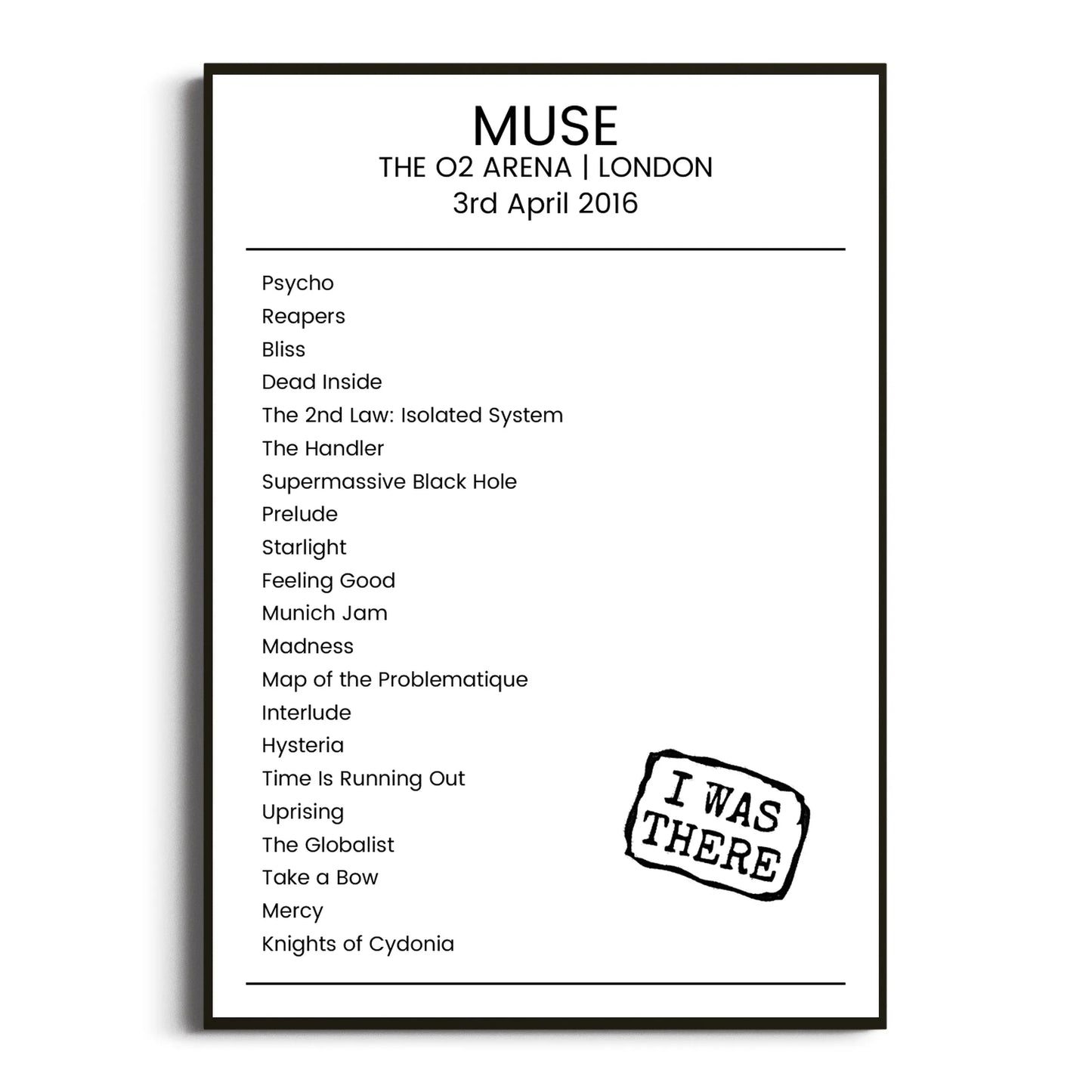 Muse London 03 April 2016 Setlist Poster