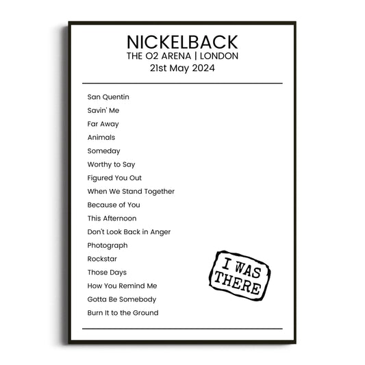 Nickelback London 21 May 2024 Setlist Poster