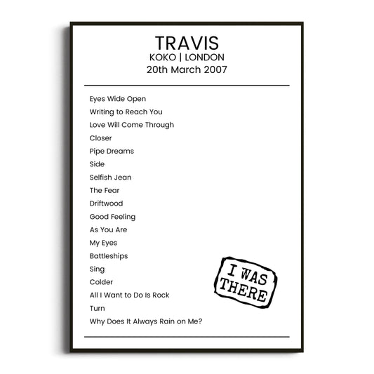 Travis London 20 March 2007 Setlist Poster