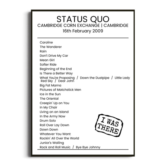 Status Quo Cambridge 16 February 2009 Setlist Poster