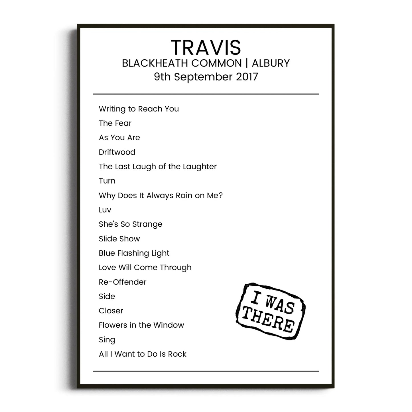 Travis Albury 09 September 2017 Setlist Poster