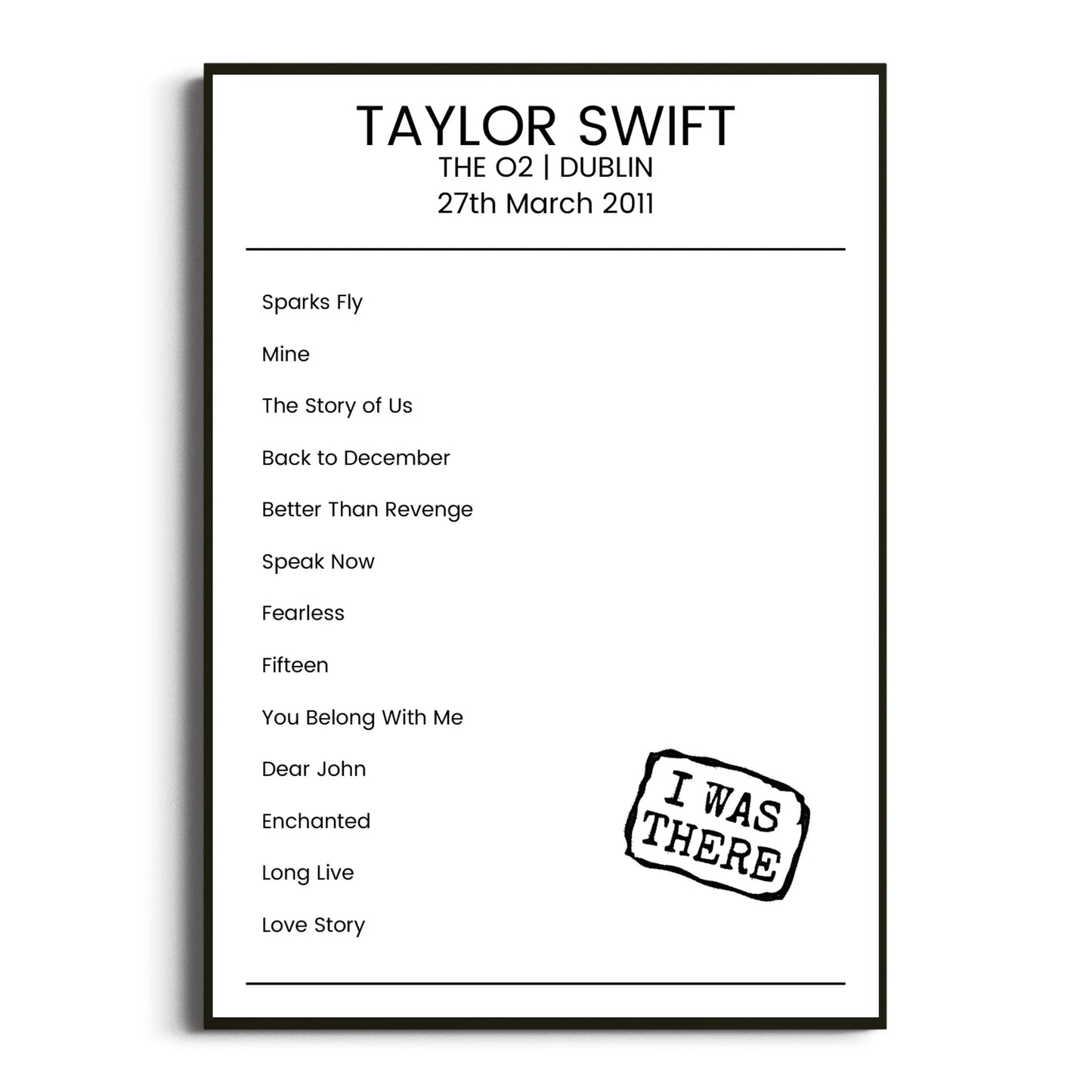 Taylor Swift Dublin 27 March 2011 Setlist Poster