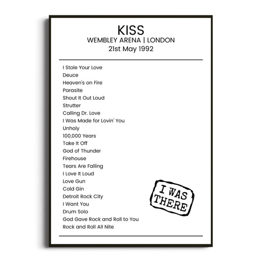 KISS London 21 May 1992 Setlist Poster