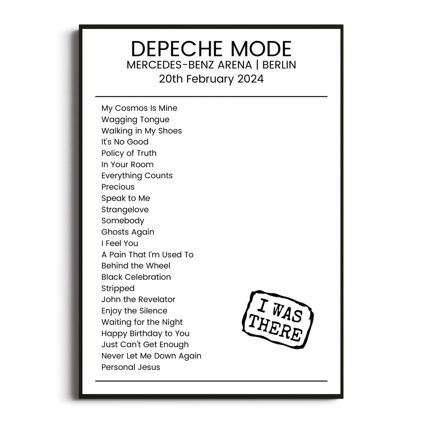 Depeche Mode Berlin 20 February 2024 Setlist Poster