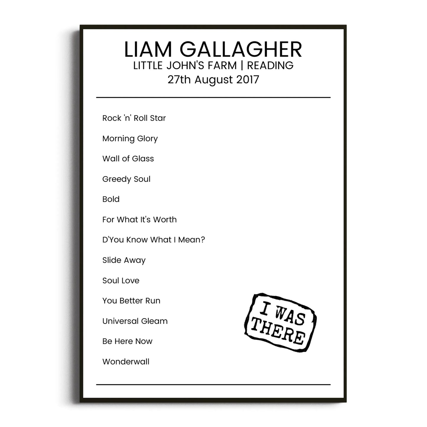 Liam Gallagher Reading 27 August 2017 Setlist Poster