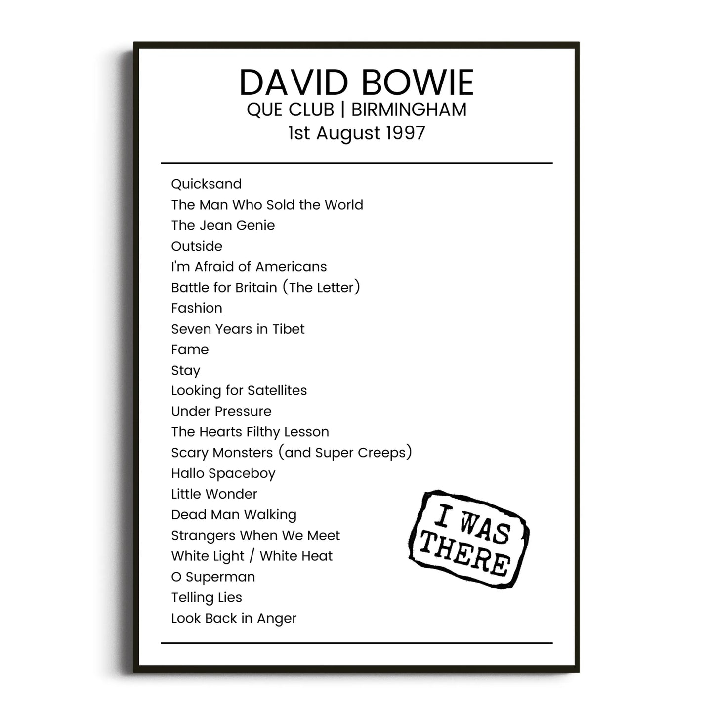 David Bowie Birmingham 01 August 1997 Setlist Poster