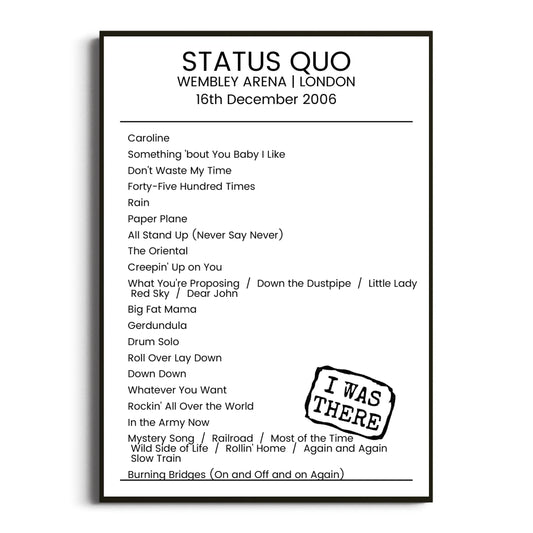 Status Quo London 16 December 2006 Setlist Poster