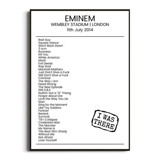 Eminem London 11 July 2014 Setlist Poster