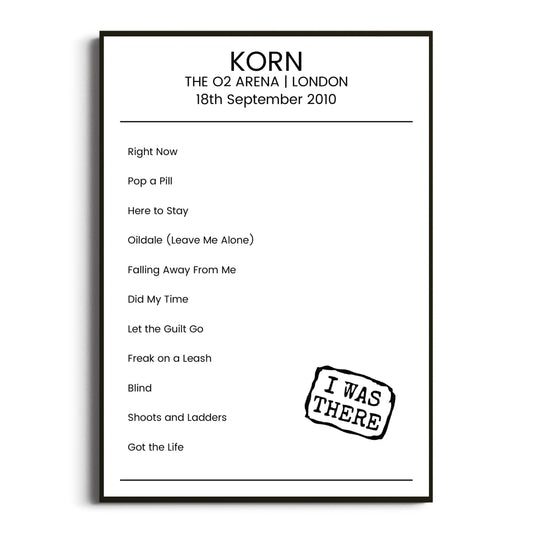 Korn London 18 September 2010 Setlist Poster