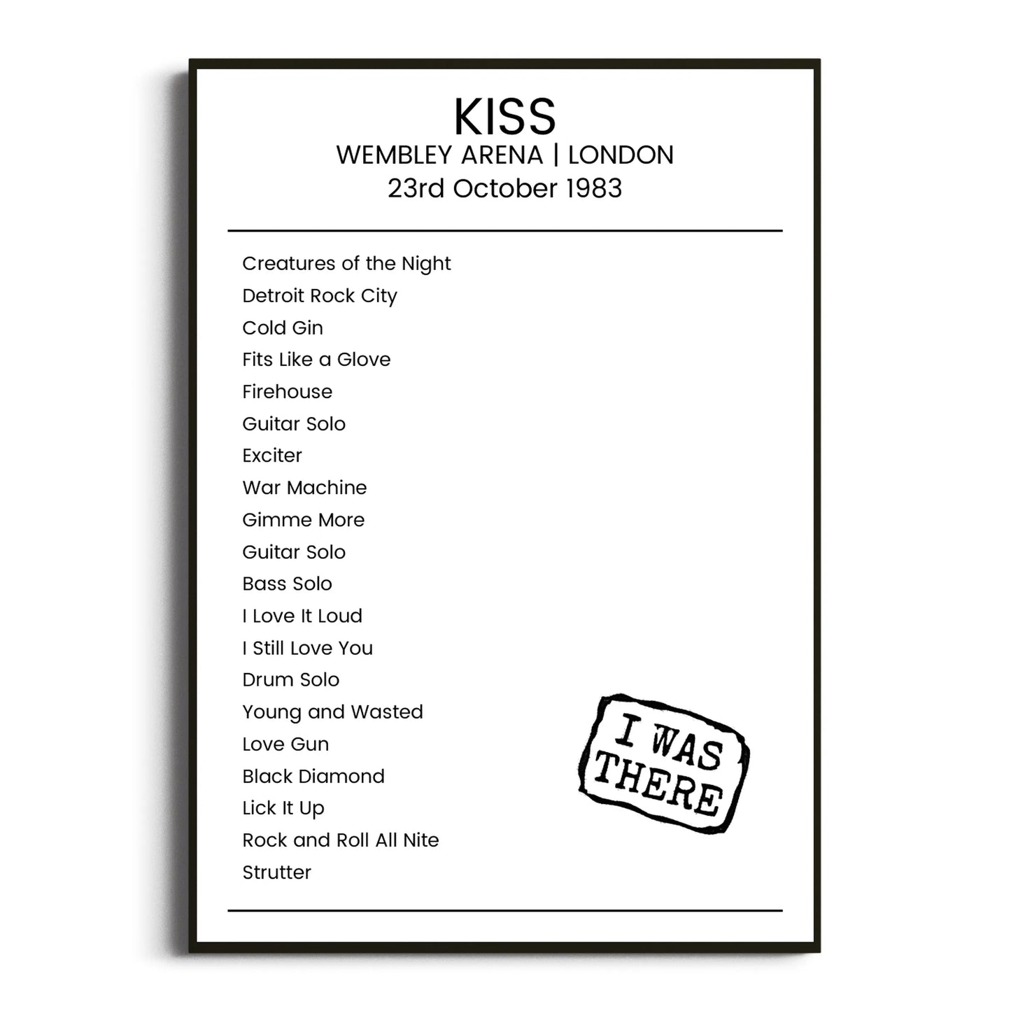 KISS London 23 October 1983 Setlist Poster